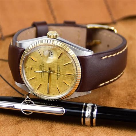 rolex gold datejust black band|rolex datejust with leather strap.